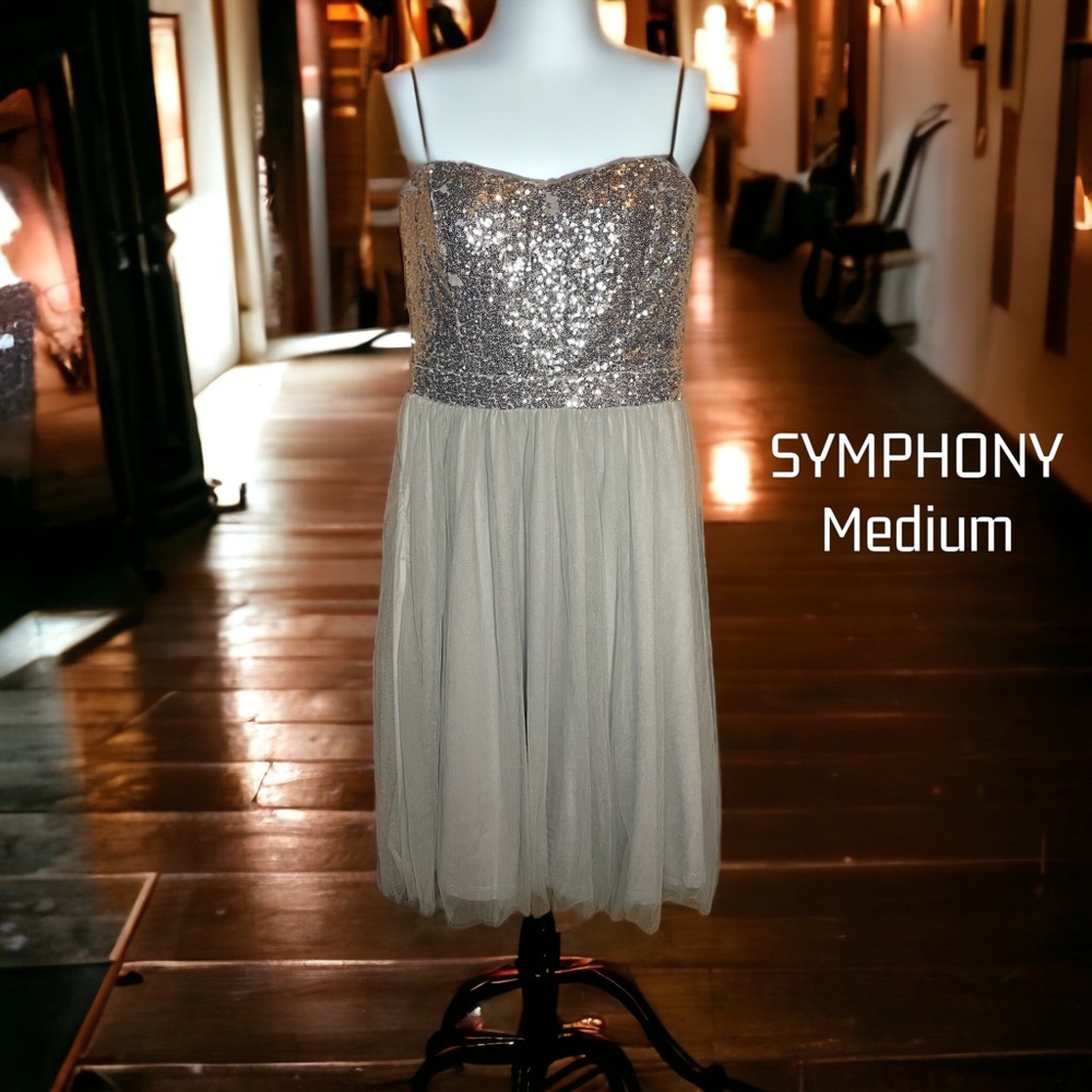 SYMPHONY- Medium strapless silver/grey dress